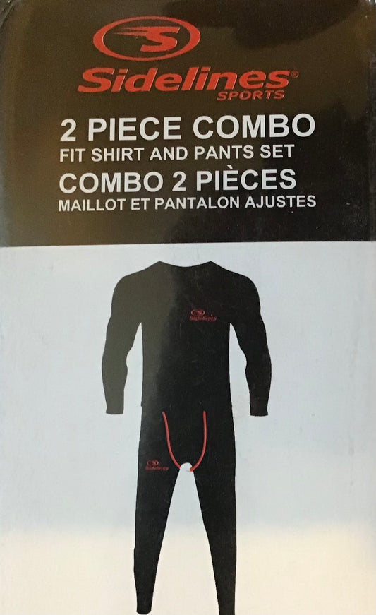 Sidelines Sports 2-Piece Compression Top and Pant - BLACK